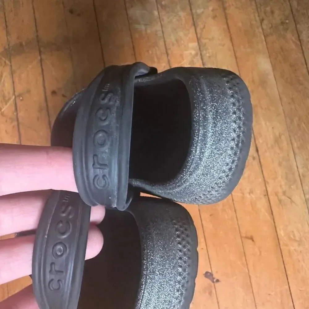 Crocs black & silver glitter rubber washable 2 slip on shoes